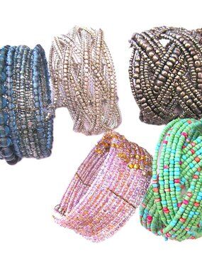 Bracelet Wire Glass Beaded  Cuff  Lot/5